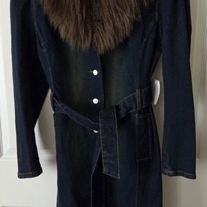 NEW!!!!Stretch Denim Jacket with Removable Faux Fur Collar